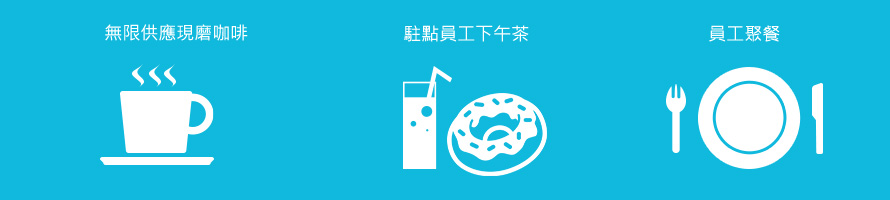 無限供應現磨咖啡、駐點員工下午茶、員工聚餐
